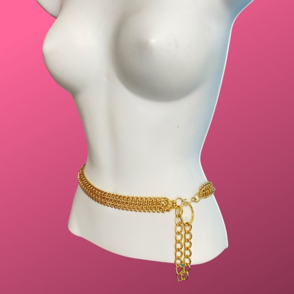 Metal Gold Tone ChainMesh Belt With Long Dangle - Picture 7 of 9